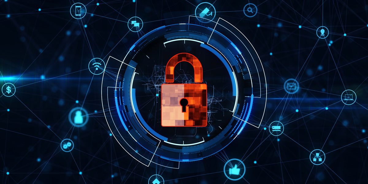 A lock near a web that connects network concepts together